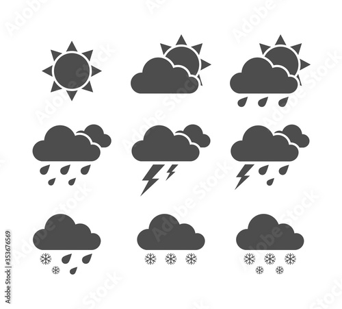 Vector weather icon set. Weather forecast set isolated on whte background.