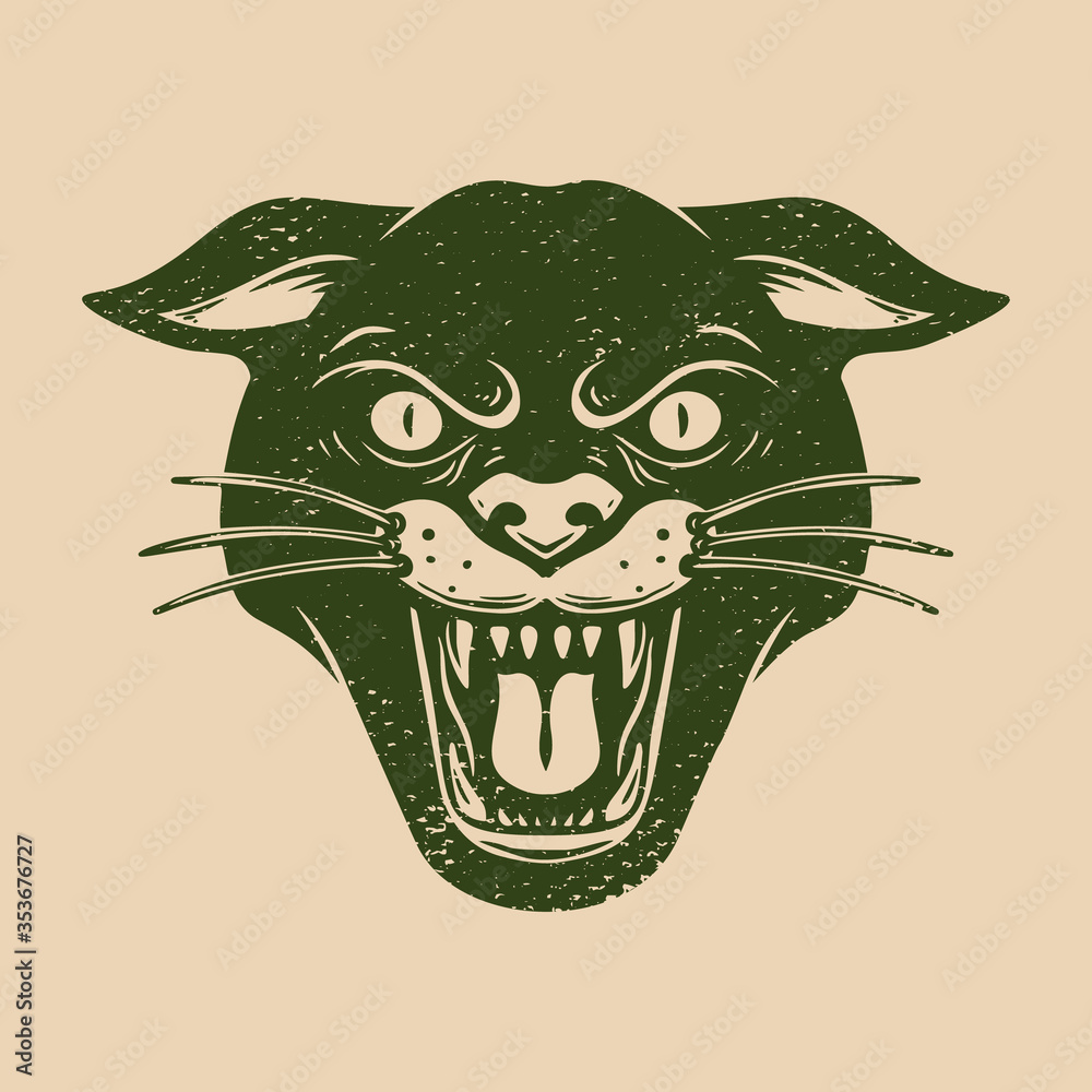 Ταπετσαρία Vintage illustration of head of wild cat on grunge background