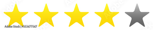 Five stars product rating review.   Vector illustration icon of five golden stars for apps and websites.