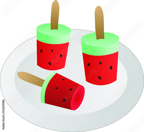 Colorful watermelon ice cream on a white plate
