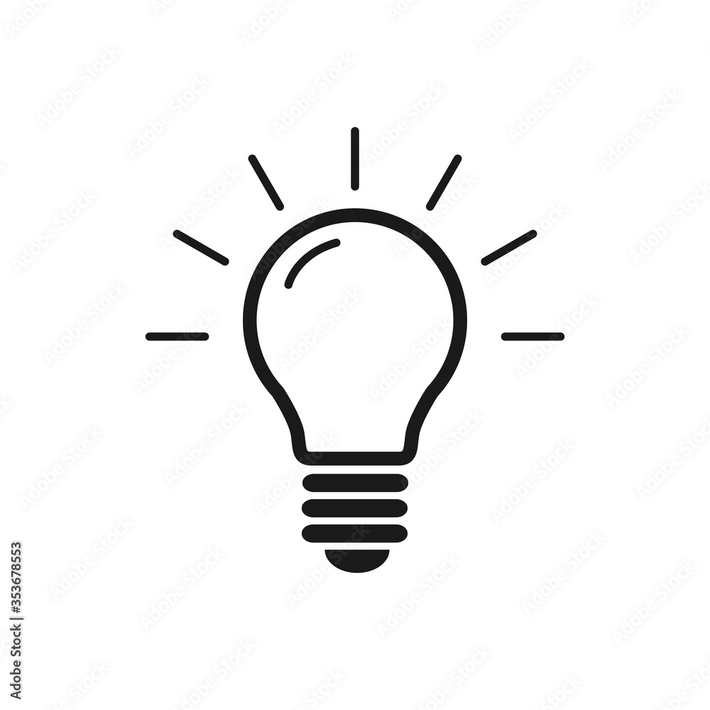 Light bulb flat vector icon isolated on white background. Idea sign, solution, thinking concept. Lighting Electric lamp. Web site, UI. EPS Light bulb flat vector icon isolated on white background. Idea sign, solution, thinking concept. Lighting Electric lamp. Web site, UI. EPS