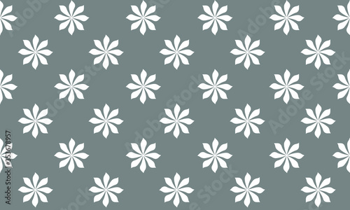 
White flowers on a gray background. Seamless vector pattern. Summer print in light colors. Illustration for packaging, fabric, textile, wallpaper.