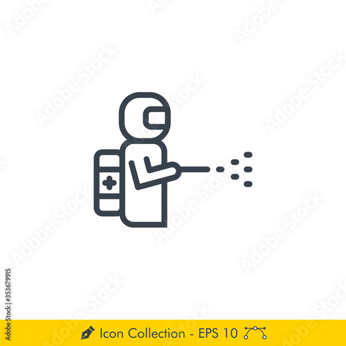 Disinfectant Spray (Hazmat Suit) Icon / Vector - In Line / Stroke Design