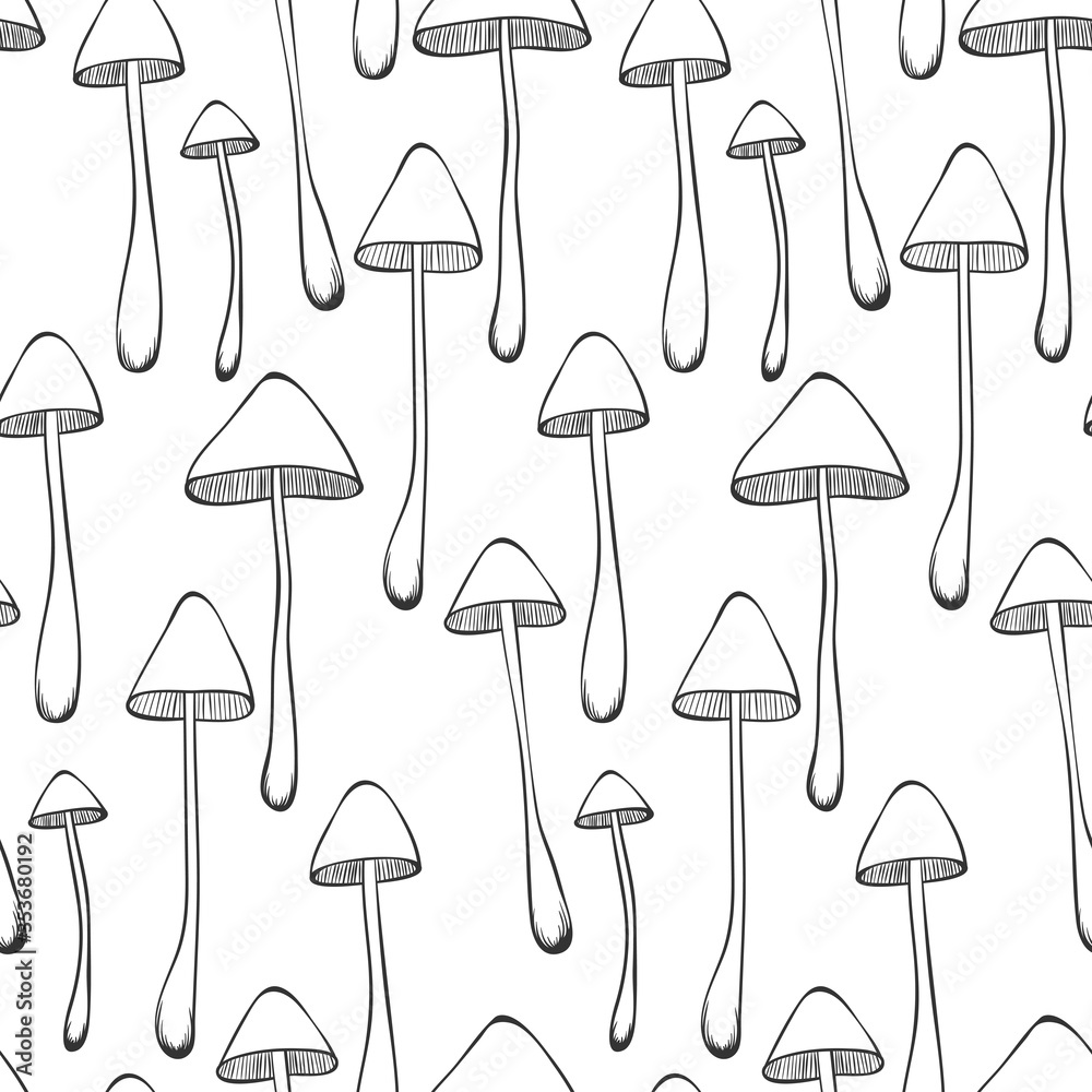 Seamless pattern with hand-drawn mushrooms isolated on white background. Vector illustration Seamless pattern with hand-drawn mushrooms isolated on white background. Vector illustration
