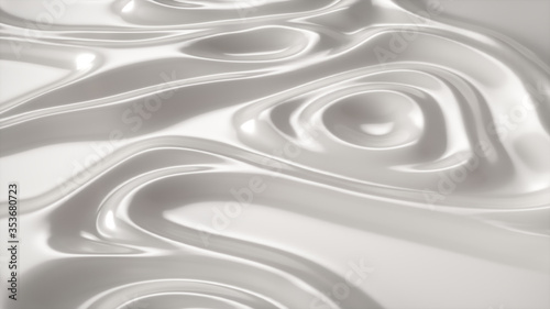3D white waves surface background. 3D rendering of white foil wave with metallic reflectance, animation of waves and ripples, fashion textile material. Light wavy backdrop