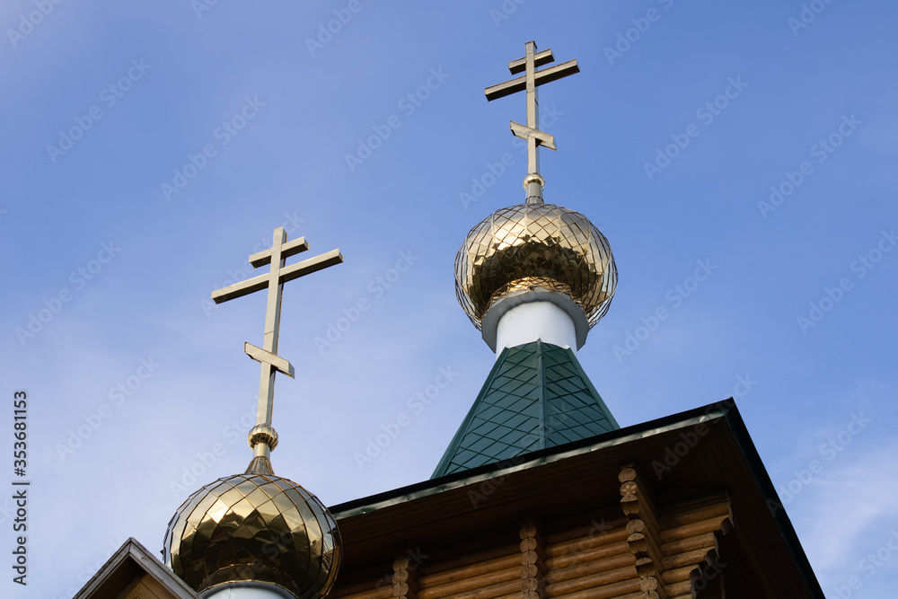 Domes of christian church on sky background