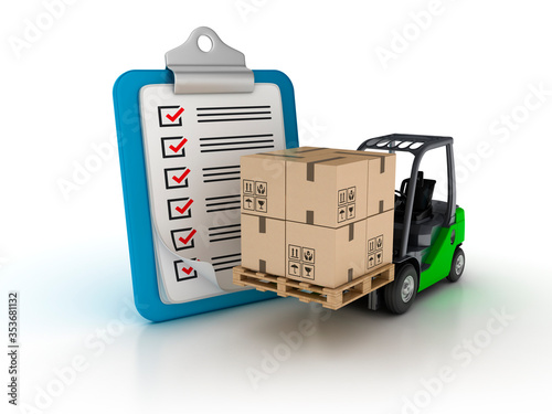 3D Clpboard with Check List and Forklift Truck photo