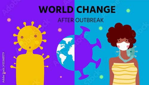 world change after corona virus outbreak,COVID-19 pandemic,New normal lifestyle concept,People wearing medical (surgical) mask and living together with the coronavirus,vector illustration for graphic