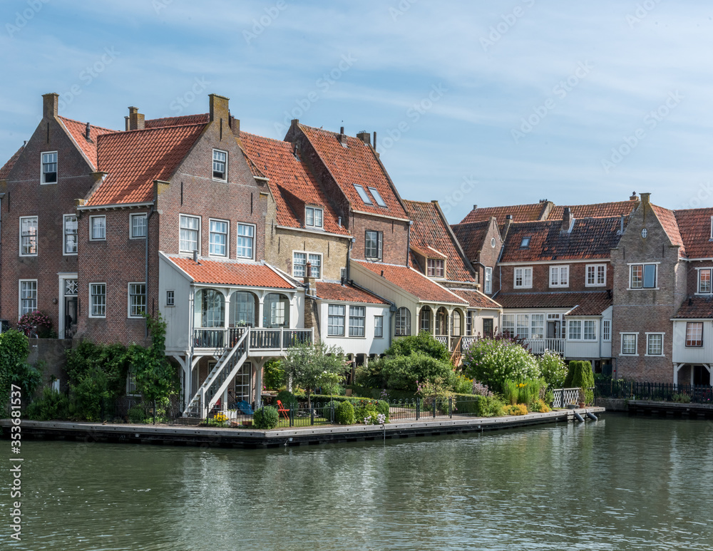 classical Dutch houses at the waterside of Enkhuizen