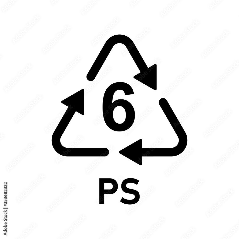 Plastic recycle symbol PS 6 vector icon. Plastic recycling code PS 6. Plastic recycle symbol PS 6 vector icon. Plastic recycling code PS 6.