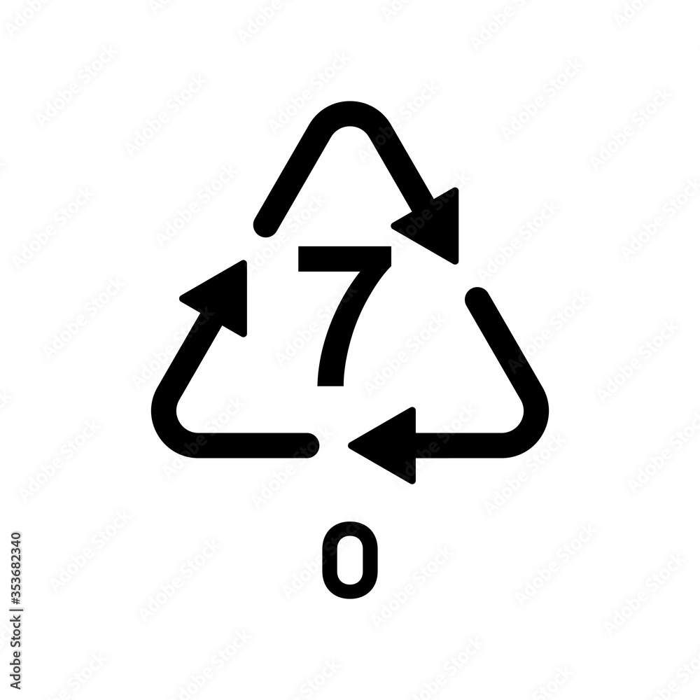 Plastic recycle symbol OTHER 7 vector icon. Plastic recycling code OTHER 7. Plastic recycle symbol OTHER 7 vector icon. Plastic recycling code OTHER 7.