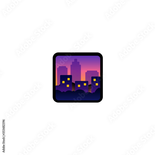 Cityscape At Dusk Vector Icon. Isolated City Cartoon Style Emoji, Emoticon Illustration 