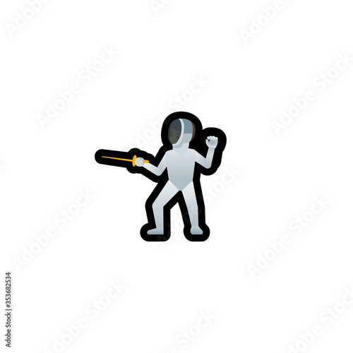 Person Fencing Vector Icon. Isolated Swordsman Cartoon Style Emoji, Emoticon  Illustration	