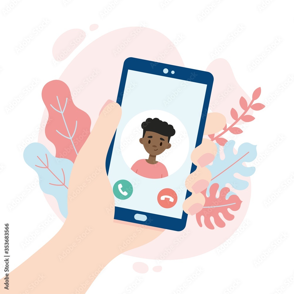 Incoming video call. Hand holding a smartphone. Cute boy making a video call. People using a video call app while social distancing. Incoming video call. Hand holding a smartphone. Cute boy making a video call. People using a video call app while social distancing.