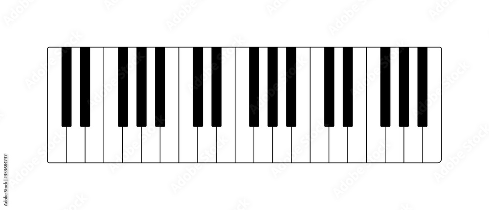 Fototapeta Vector illustration of a 3-octave piano keyboard. Black and white piano keys..