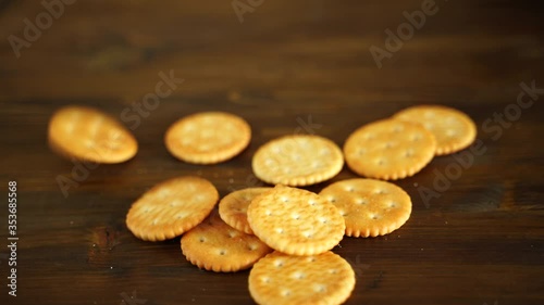 flour biscuits crackers fall on a wooden Board