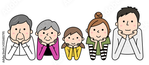 頬杖　家族　三世代