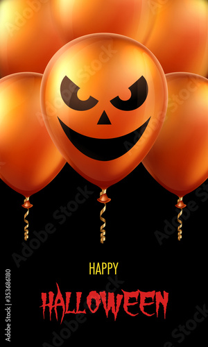 Halloween background with scary air balloons. Greeting card, party invitation or sale banner template