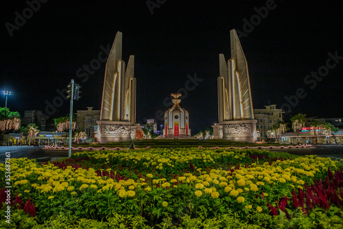 Democracy Monument during the coronation days of His Majesty King Maha Vajiralongkorn Bodindradebayavarangkun (King Rama X), Bangkok, Thailand