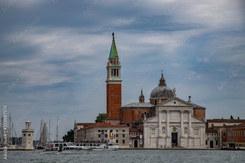  panoramic view of Basilica of Saint George in a cloudy day, Venice, Italy