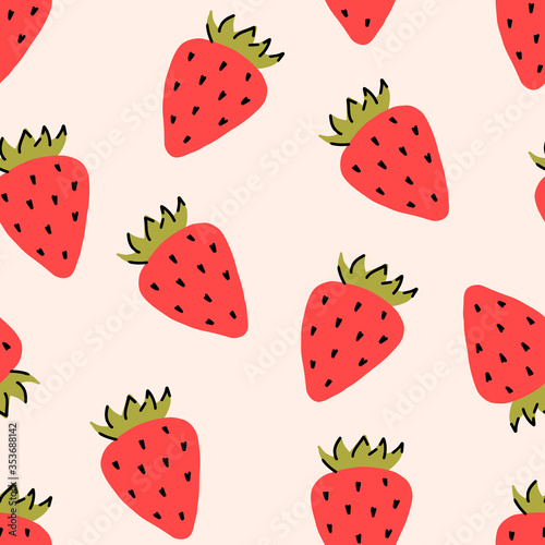 Wild or garden strawberry fruit, red berry seamless pattern