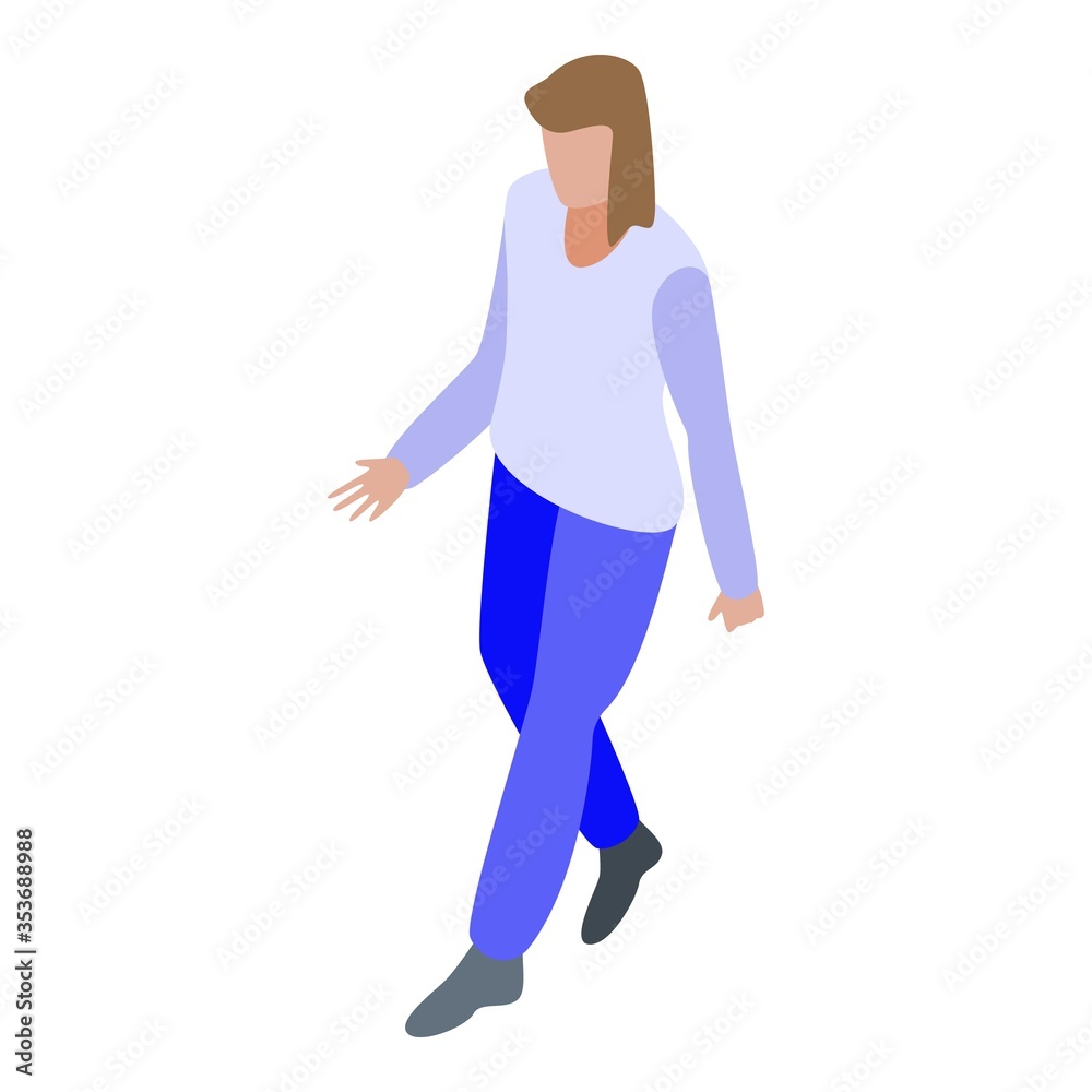 Woman outdoor walking icon. Isometric of woman outdoor walking vector icon for web design isolated on white background
