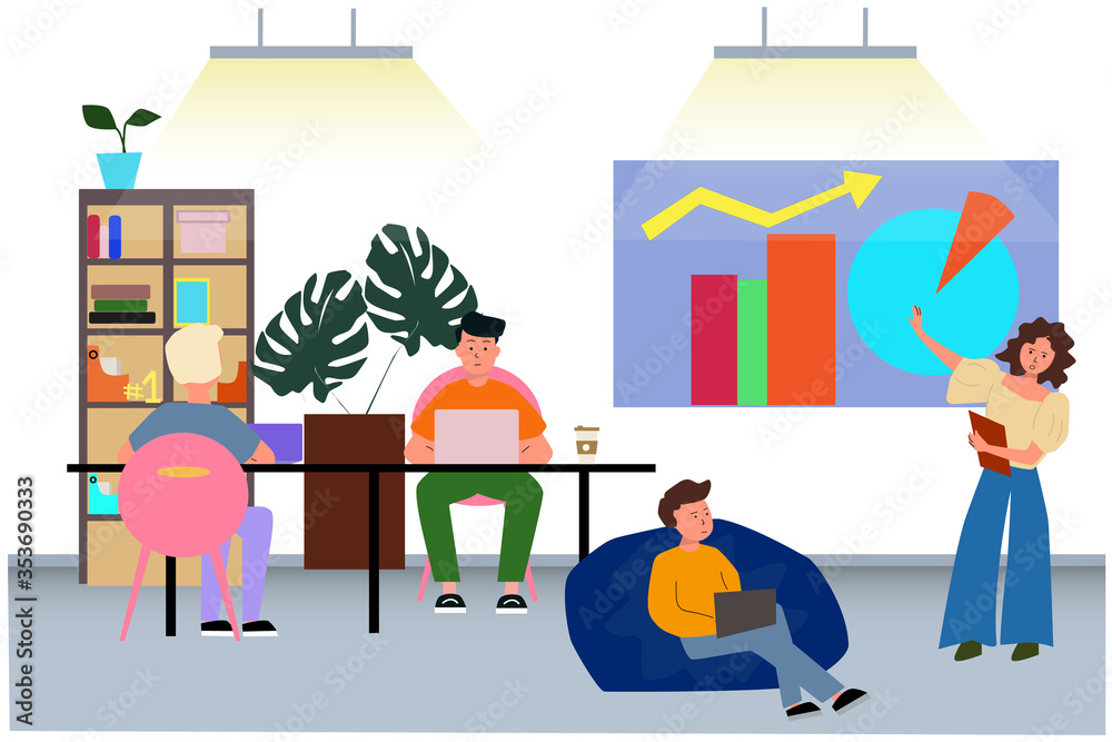 People working in the office. Flat vector illustration. People working in the office. Flat vector illustration.