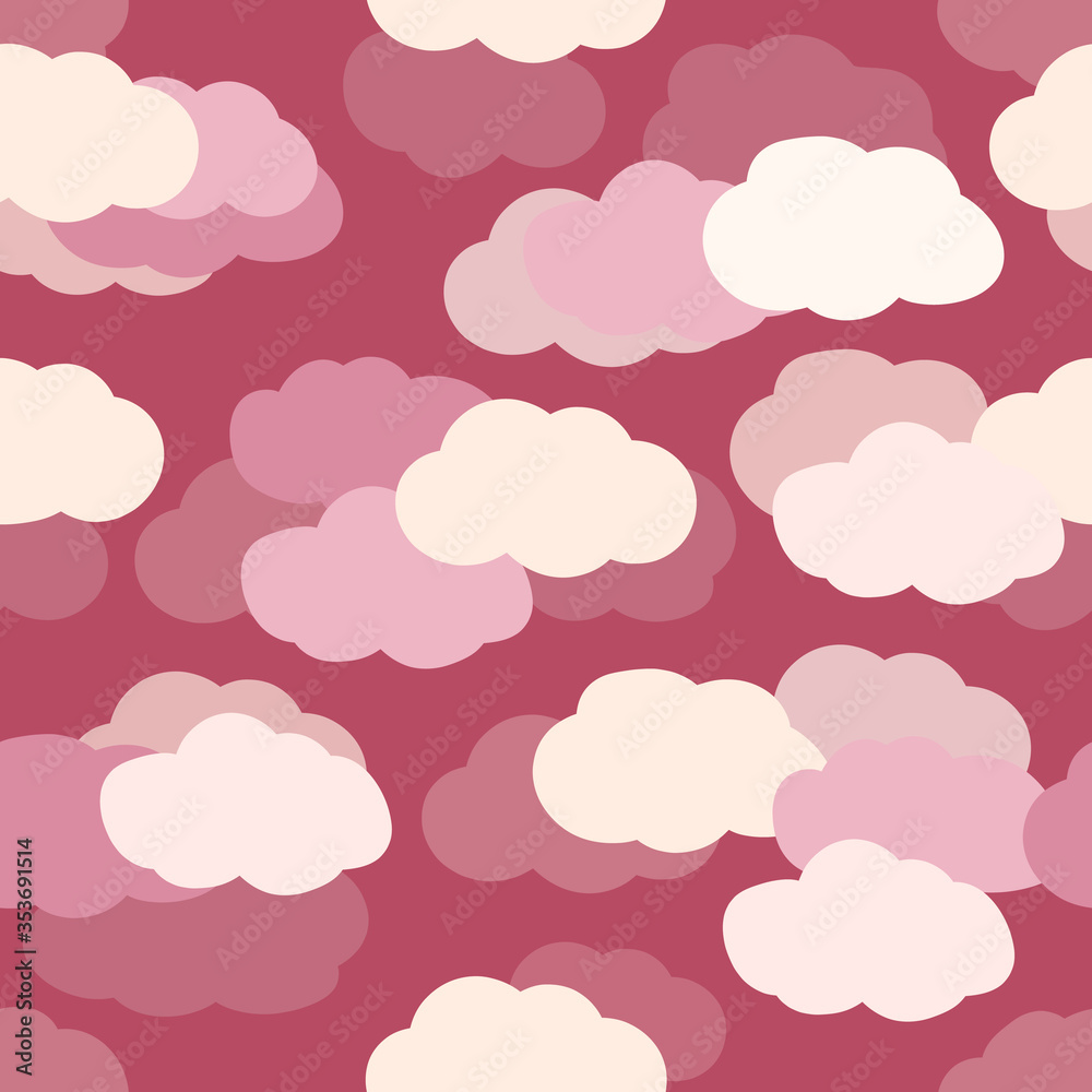 Seamless pattern with sky and clouds. Endless positive backdrop.
Simple forms.
Clouds and background are located on different layers.
Vector illustration