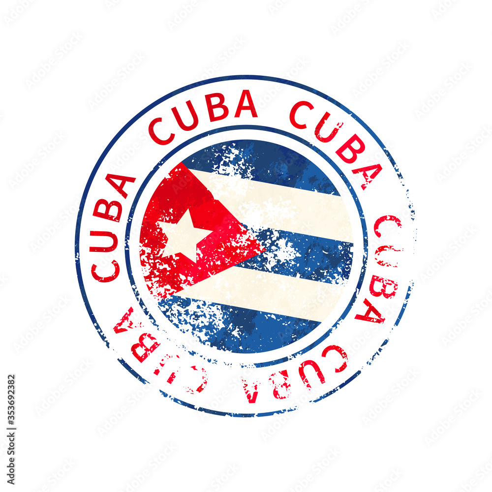 Cuba sign, vintage grunge imprint with flag on white