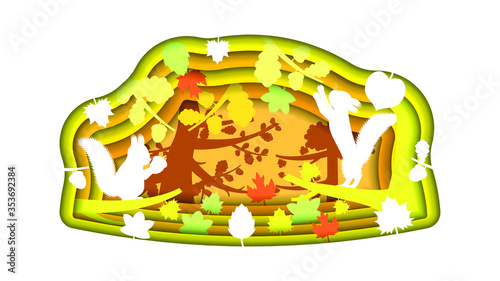 Abstract Paper Cut Background Squirrel Animal Acorn Forest Fauna