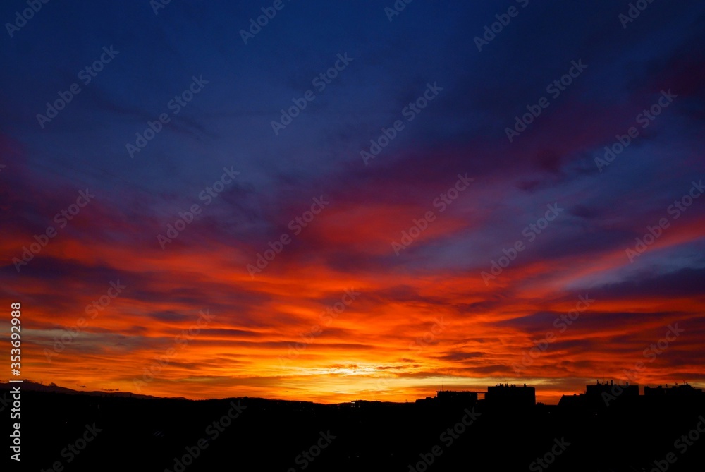 Picturesque landscape of cloudy sky and sunset