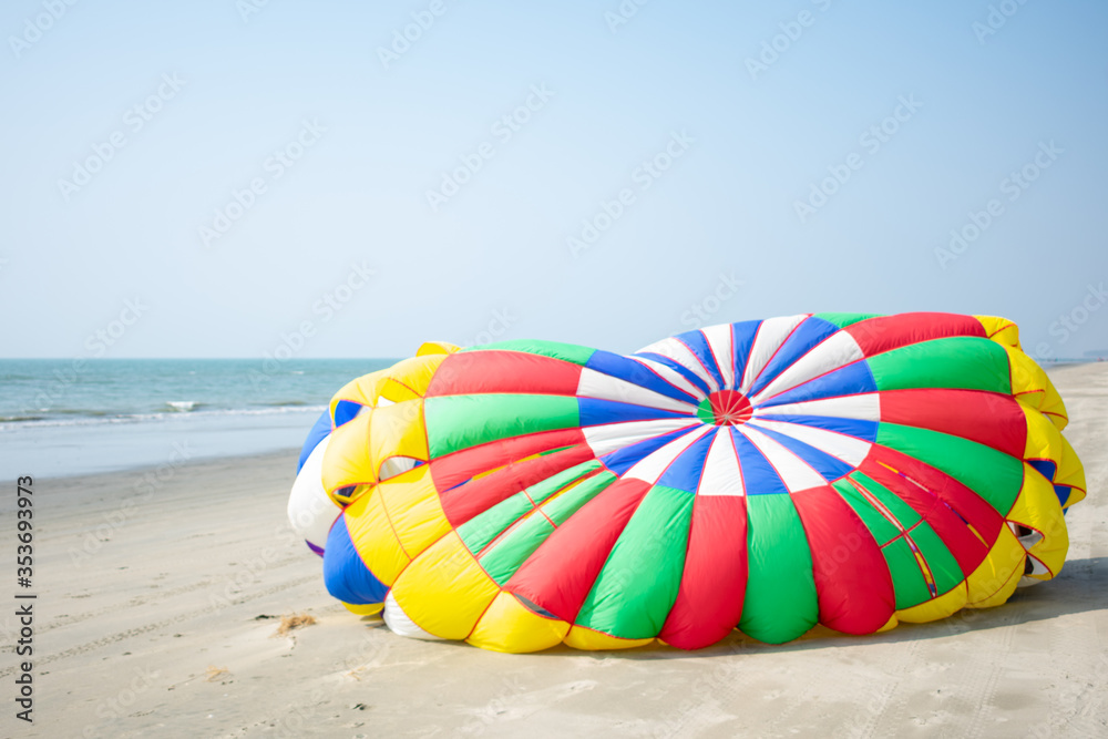 Parasailing in the blue sky of Cox's Bazar