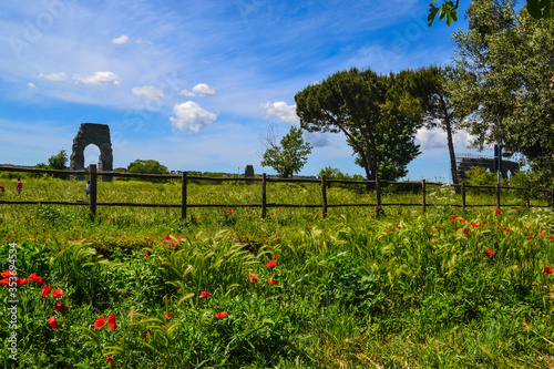 The view on the ancient Rome aqueducts remainings