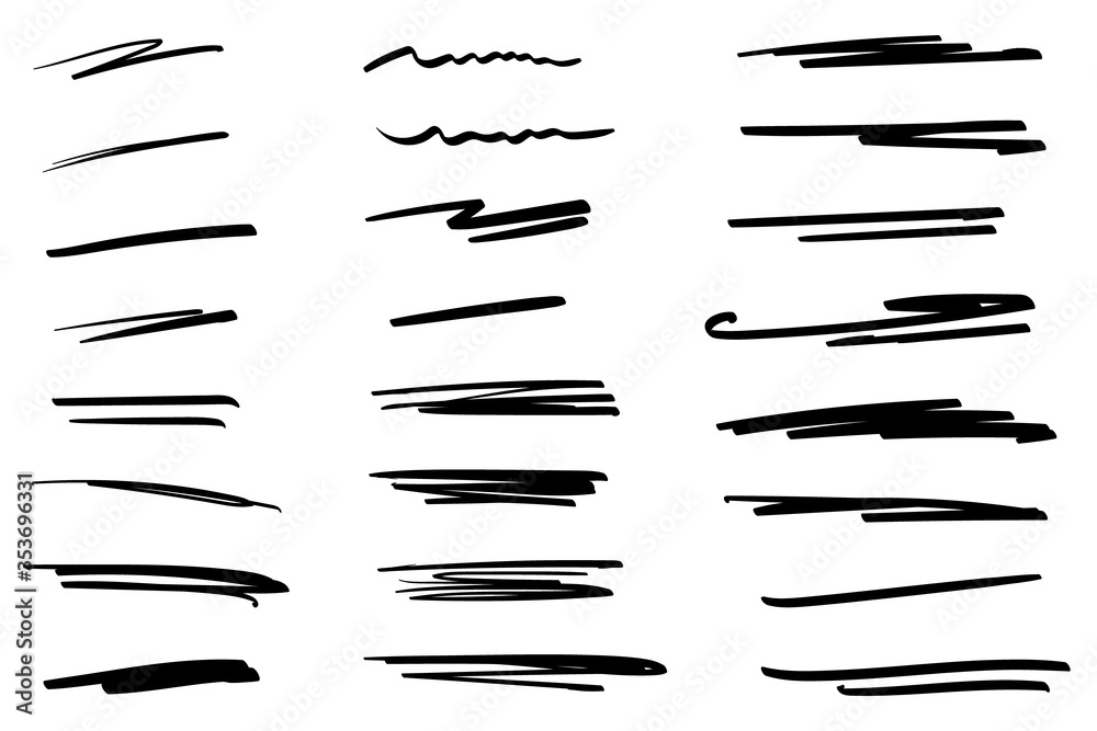 Set of handmade lines, brush lines, underlines. Handdrawn collection