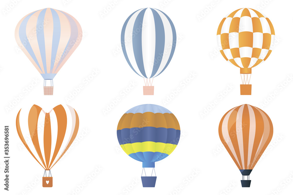 Flat hot air balloon set. Colorful festival hot air balloon. Cartoon vector illustration
