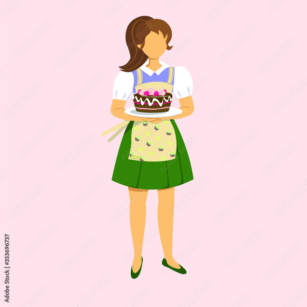 Girl with cake/ Homemade bakery, vector illustration, flat Girl with cake/ Homemade bakery, vector illustration, flat