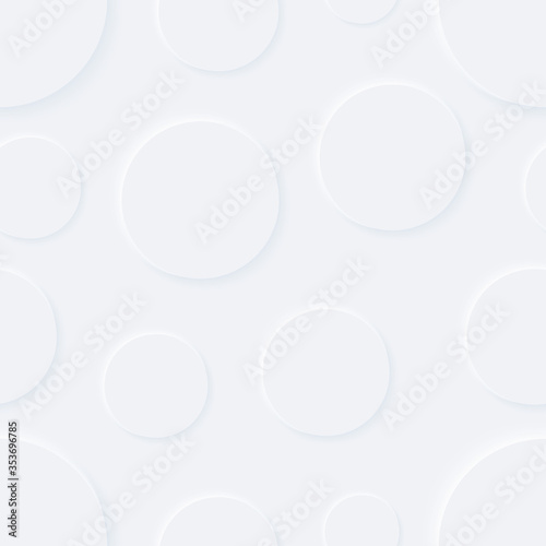 Abstract geometric seamless pattren. Bright white circle gradient buttons. Internet symbols on a background. Neumorphic effect icons