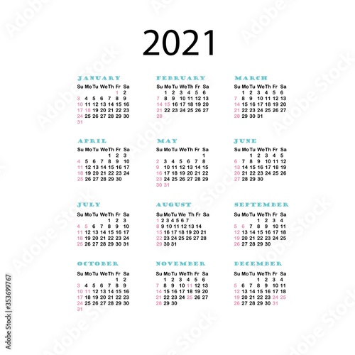 2121 calendar. Week start on monday design element for web, for print