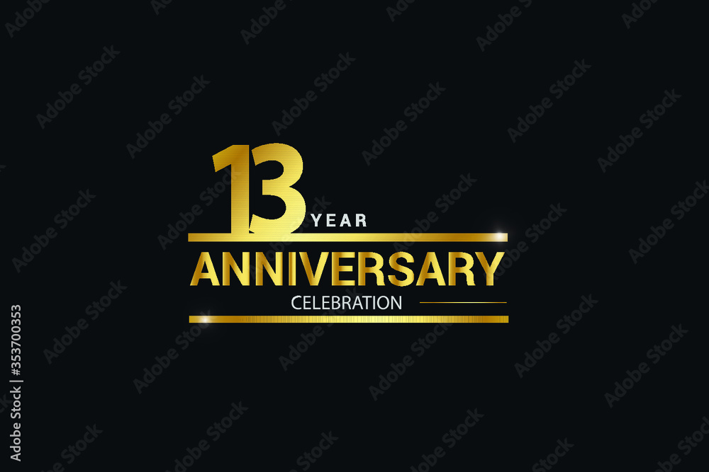 13 year anniversary celebration logotype. anniversary logo with golden and Spark light white color isolated on black background, vector design for celebration, invitation and greeting card - vector