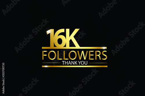 16K,16.000 Followers celebration logotype with golden and Spark light white color isolated on black background for social media - Vector