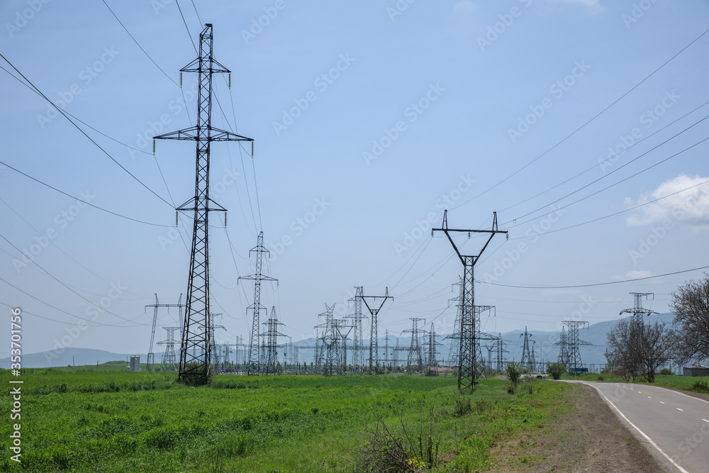 electrical towers and field