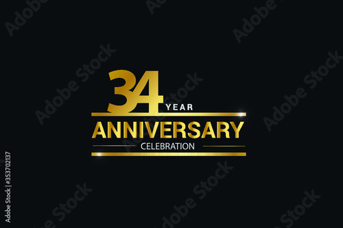 34 year anniversary celebration logotype. anniversary logo with golden and Spark light white color isolated on black background, vector design for celebration, invitation and greeting card - vector