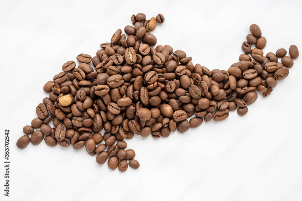 Obraz premium Coffee beans isolated on white background with copyspace for text. Coffee background or texture concept.