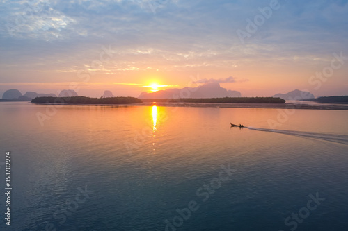 Beautiful Sunrise aerial view landscape Phang nga sam chong Thailand