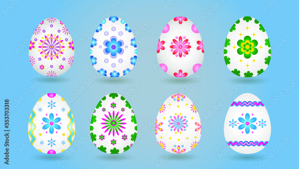 Set of colorful easter eggs isolated on white background. Vector illustration.
Set of colorful easter eggs isolated on white background. Vector illustration.