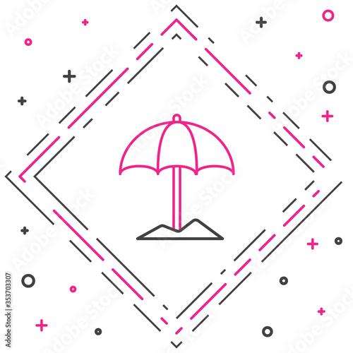 Line Sun protective umbrella for beach icon isolated on white background. Large parasol for outdoor space. Beach umbrella. Colorful outline concept. Vector. Illustration