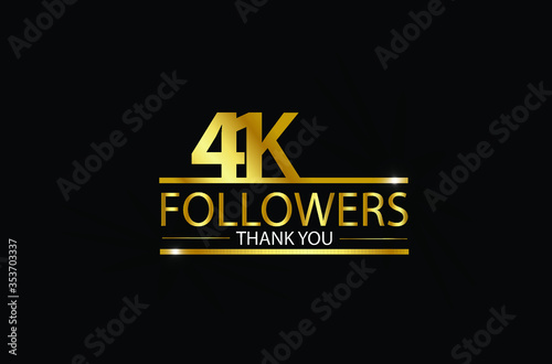 41K, 41.000 Followers celebration logotype with golden and Spark light white color isolated on black background for social media - Vector