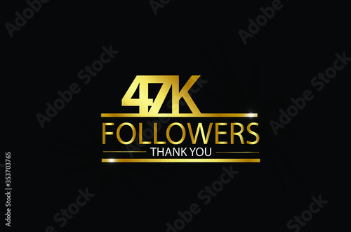 47K, 47.000 Followers celebration logotype with golden and Spark light white color isolated on black background for social media - Vector
