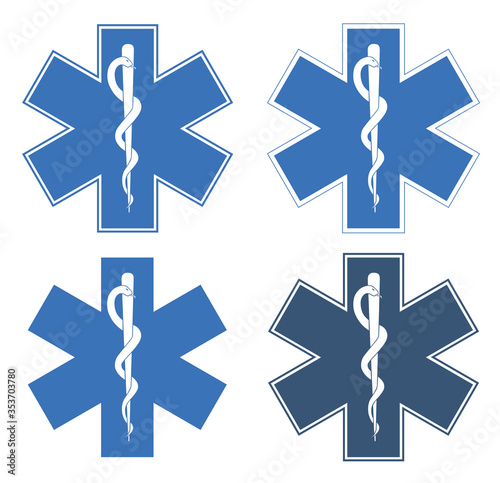 Star of Life. Blue six-pointed star in the center - the White Rod of Asclepius