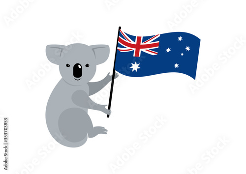 Koala with Australian flag icon vector. Cute koala icon isolated on white background. Adorable koala bear with Australian flag cartoon character. Australian animal symbol